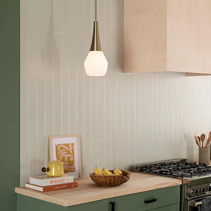 Kichler Deela Single Pendant Light Fixture for Kitchen Island with Satin Etched Cased Opal Glass in Champagne Bronze, Modern Hanging Lamp (7" x 17"), 52529CPZ