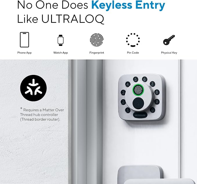 ULTRALOQ Bolt SE Smart Lock, Built-in Wi-Fi, Matter Over Thread, Works with Apple Home, Alexa, Google, 7-in-1 Keyless Entry Deadbolt with Fingerprint ID, App, Code, Remote Control, Gray
