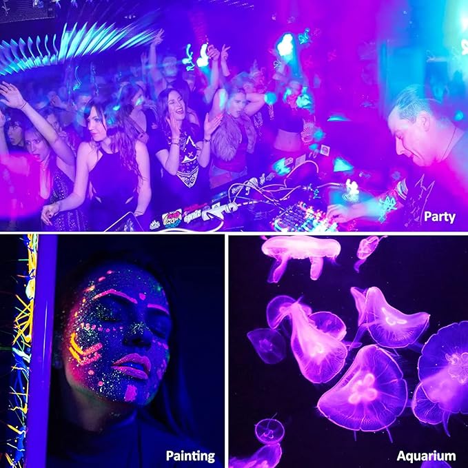 YANYCN 4 Pack 100W LED Black Lights, Blacklight Flood Light with Plug and Switch, 120VAC IP66 Waterproof Blacklight for Halloween Party, Glow in The Dark, Stage Light, Body Paint, Neon Glow