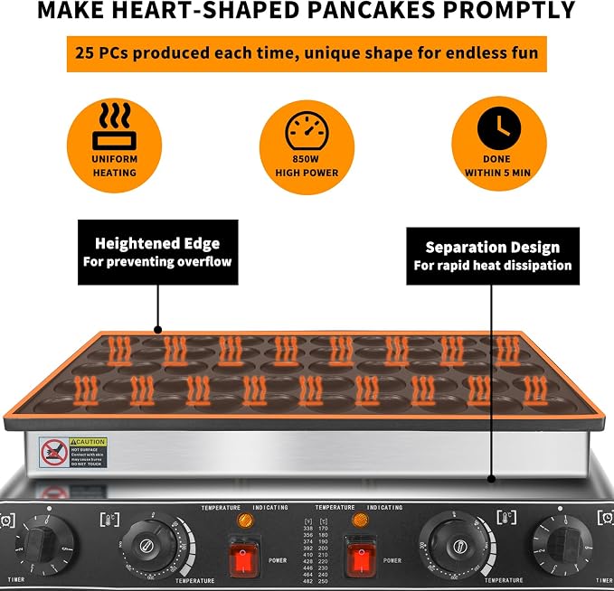 KOOTEN Mini Dutch Pancake Baker,50pcs Commercial Large Waffle Maker,Crepe Maker Electric,Electric Nonstick Round Waffle Machine with 2 Thermostats & 2 Timers Separate Control