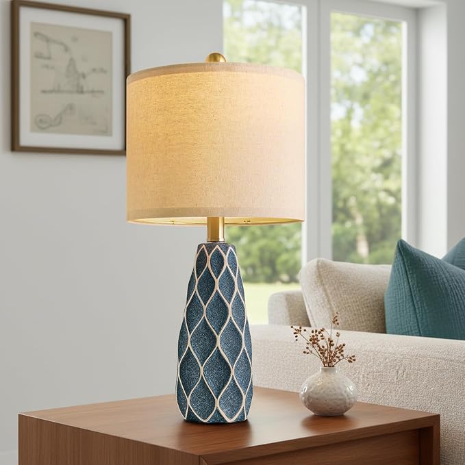 20.75" Small Table Lamps for Living Room Bedroom Lamps Set of 2 Ceramic Modern Boho Bedside Lamps Night Stands Farmhouse Vintage Nightstand Lamp Reading Light Home Office Dorm Desk Deco Gifts, Blue