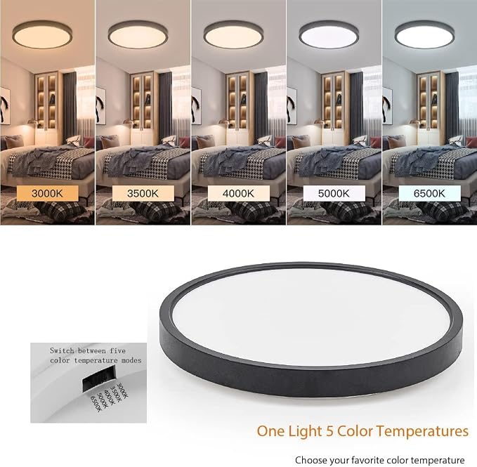 TALOYA 6-Pack 15.8" LED Flush Mount Ceiling Light Fixture,24W 5CCT,Black | 100–240 VAC Input,Edge-Lit LED Modern Ceiling Lamp for Living Room,Bedroom,Hallway,Kitchens