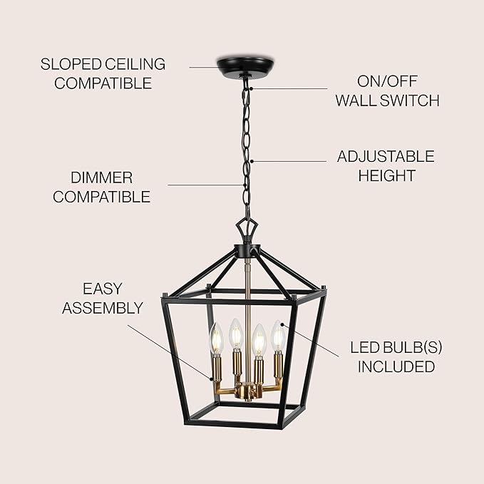 JONATHAN Y 12" Oil Rubbed Bronze/Brass Gold Lantern Pendant Light, 1-Light Pagoda Style Metal Cage Farmhouse Hanging Ceiling Fixture for Kitchen Island, LED Bulb Included (JYL7436D)