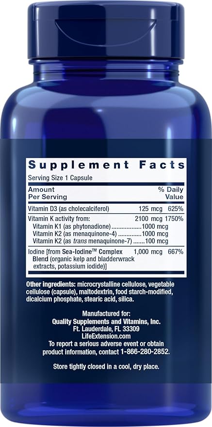 Life Extension Vitamines D et K avec iode marin, 90 capsules