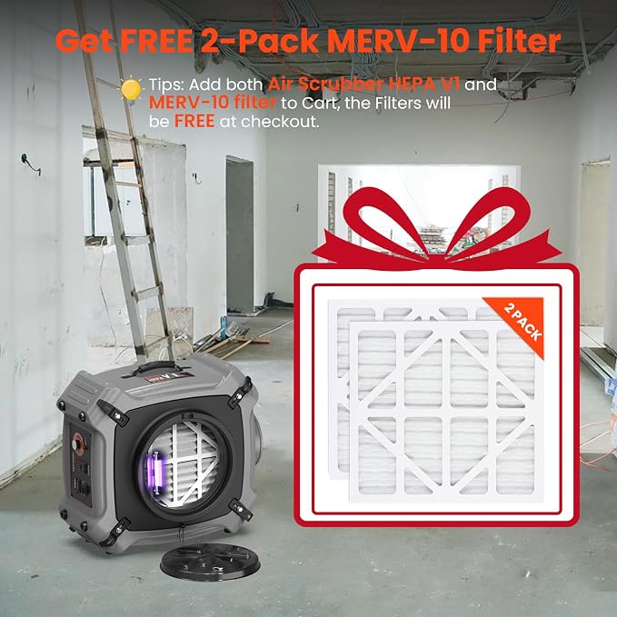 Abestorm Air Scrubber with MERV-10 Pre-Filter, HEPA/Activated Carbon Filter for Commercial/Industrial Use, 750 CFM Stackable Negative Air Machine with UV-C Light 4 Stage Filtration System, V1