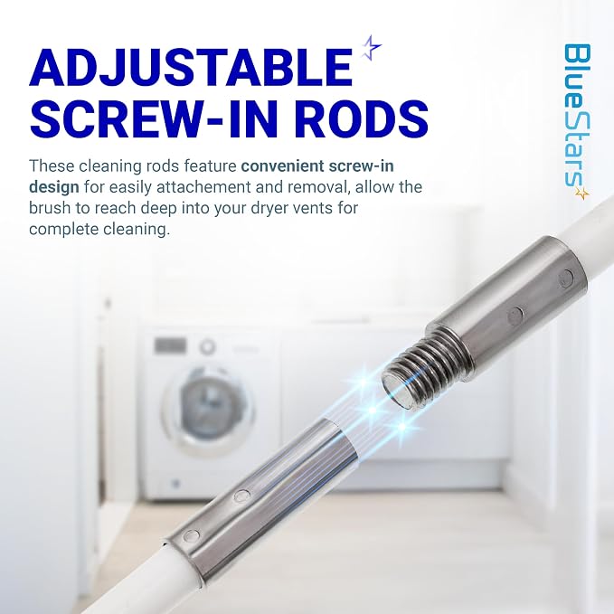 BlueStars 60-Feet Dryer Vent Cleaner Kit with Drill Attachment — Flexible Lint Remover Brush, Extends Up to 60 ft, Works with or Without Power Drill