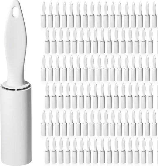 Hushee 100 Pack Mini Lint Rollers for Travel, 3000 Sheets Portable Travel Size Lint Roller Bulk Small Pet Hair Remover for Couch Furniture Clothes 5.9 x 1.1 (White)