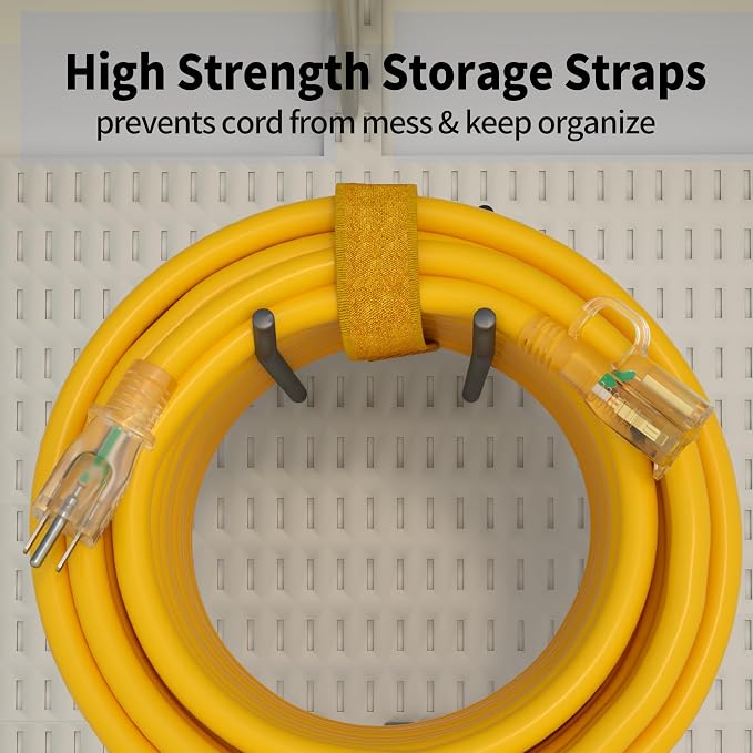 POWGRN 15 ft 12/3 Outdoor Extension Cord Waterproof Heavy Duty with Lighted Indicator End 12 Gauge 3 Prong, Flexible Cold-Resistant Long Power Cord Outside, 15Amp 1875W SJTW Yellow ETL Listed