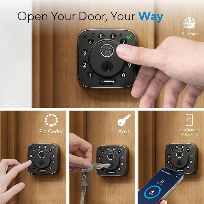 ULTRALOQ Bolt Fingerprint Smart Lock with Door Sensor, Built-in WiFi, Works with Apple Home, Alexa, Google, SmartThings, Keyless Entry Deadbolt with App, Code, Remote Control, Auto Unlock, Auto-Lock