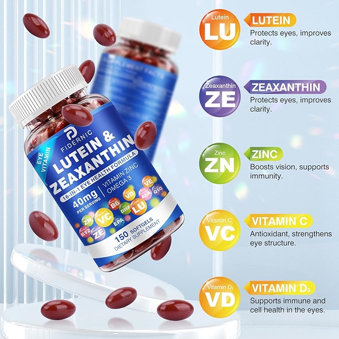Lutein and Zeaxanthin Supplement - AREDS 2 Plus+ Eye Vitamins, 40 mg Lutein & 8 mg Zeaxanthin with Vitamins C, E, Zinc, Omega-3 & CoQ10 for Blue Light Protection, Eye Health Support  - 450 Softgels