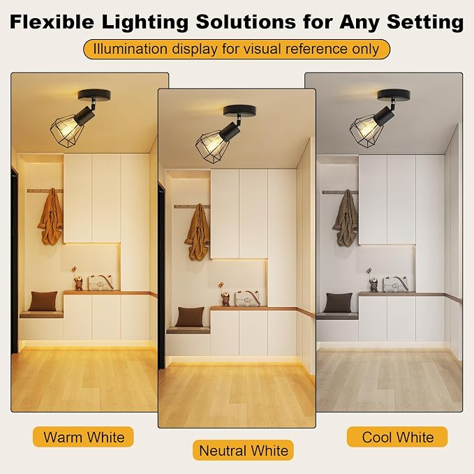 HiBay LED Track Lighting Fixture, 1-Light Adjustable Spot Light Ceiling Wall Mount, Black Geometric Metal Cage Industrial Spotlight Indoor for Kitchen, Dining, Bedroom, E26 Base (Bulb Not Included)