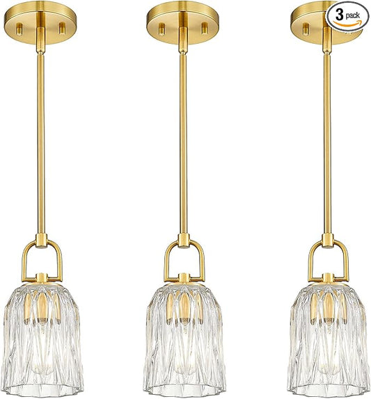 FEMILA 3 Pack Gold Pendant Light, 5" Modern Chandeliers for Dining Room Kitchen Hotel, E26 Base, 4FH83MIL-3PK BG