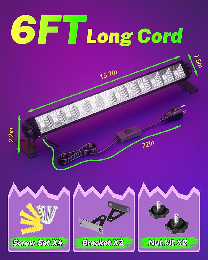 42W LED Black Light Bar, Blacklight with 6FT Cord+Switch+Plug, Glow in The Dark Black Lights Party Supplies for Halloween Decorations, Fluorescent Poster, Body Paint, Classroom, Bedroom