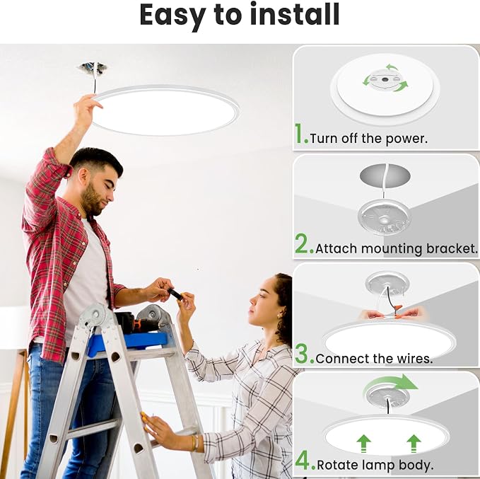 zemty 2Pack 20 inch LED Flush Mount Ceiling Light, 50W 5000lm Large Light Fixture, 3 Color Temperature in One 3000k 4500k 6000K Round Modern Ceiling Lamp for Bedroom Kitchen Dining Room (White)
