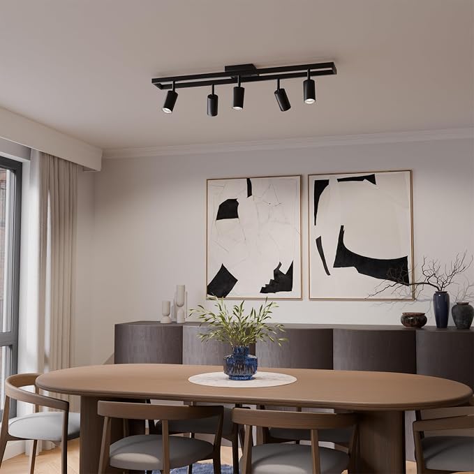 Globe Electric 5-Light Track Lighting, Adjustable Heads, Matte Black 36-Inch Dimmable Track Bar for Modern Kitchen, Living Room & Ceiling Lighting