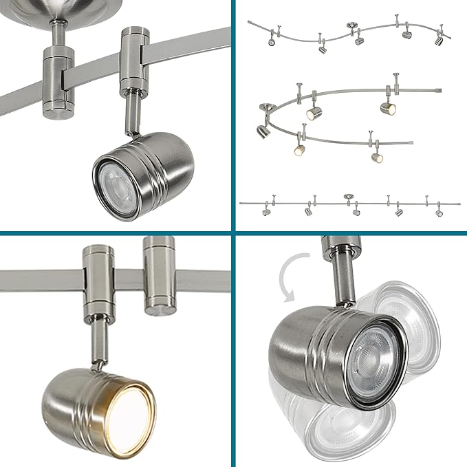 Catalina Lighting 96" Track Ceiling Light, Brushed Nickel, Transitional 5-Light LED Flex Track, Bulb Included, for Kitchen, Living Room, Home Lighting