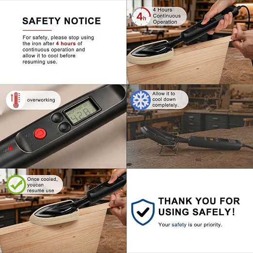 Edge Bandling Iron with LCD Display,Adjustable 212-428F (100-220C),Metal Stand,98 in Power Cord,3 Replaceable Socks,Precision Control Sealing Iron for Furniture Edges & Models