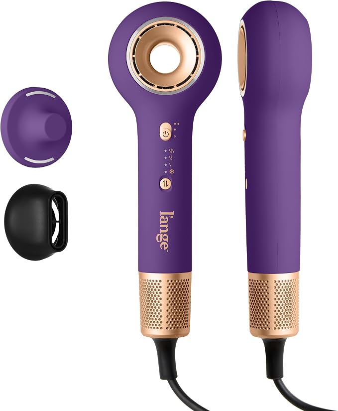 L'ANGE HAIR Axia HaloRing Ionic Hair Dryer | High Speed Professional Blow Dryer for Smooth, Frizz-Free Styles | Lightweight Brushless Motor with Concentrator & Wall Mount | 4 Heat Settings | Purple