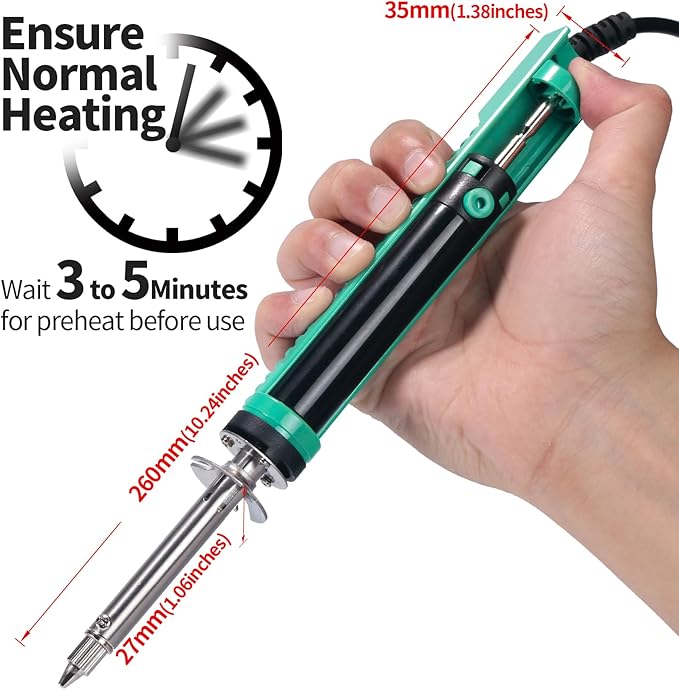 YIHUA 929D-V Electric Desoldering Soldering Iron Solder Sucker Desoldering Pump with Shorter Charging Handle and Desoldering Nozzles 1.0mm 1.2mm for Through-Hole Desoldering
