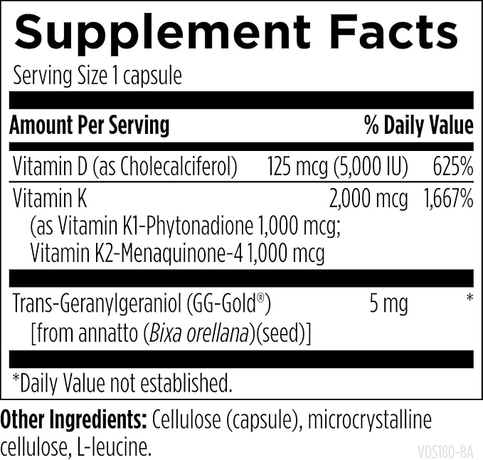 Designs for Health Vitamin D Supreme - Vitamin D 5000 IU with 2000mcg Vitamin K as MK4 for Bone Health, Heart Health, Mood & Immune Support - Vitamin D3 Enhanced with GG Supplement (180 Capsules)