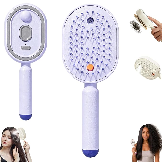 Electric Spray Air Cushion Massage Comb, Electric Spray Massage Comb, Rechargeable & Detangling, Electric Steam Brushs for Hair, Rechargeable Steam Hair Straightener (Purple-A)