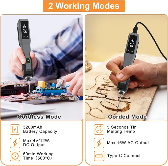 Soldering Iron Kit Cordless 5s Heating 14-in-1 Portable Soldering Iron with LED Display 392-932℉, Auto Sleep, Electric USB Rechargeable Wireless Welding Tool for Precision Repair DIY