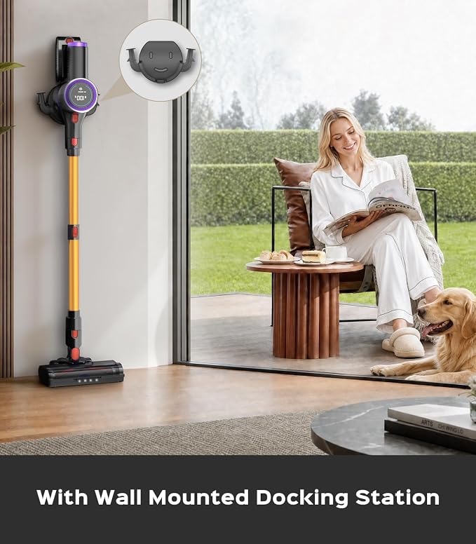 Cordless Stick Vacuum Cleaner: 550W 50KPA 45Mins with Powerful Suction, Self-Standing Lightweight Wireless Rechargeable Handheld Vacuum with Touch Screen for Home Pet Hair/Carpets/Floors