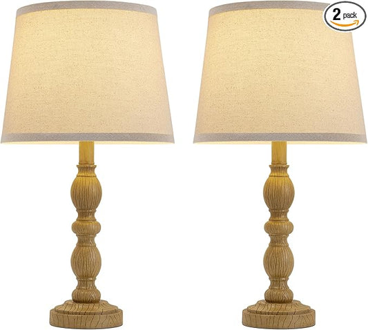 GyroVu 20.5" Table Lamps for Nightstand Set of 2, Farmhouse Lamps for Bedroom, Small Desk Lamps for Living Room, Linen Shades, Knob Switch, Bedside Lamps for Reading, Office (Brown)