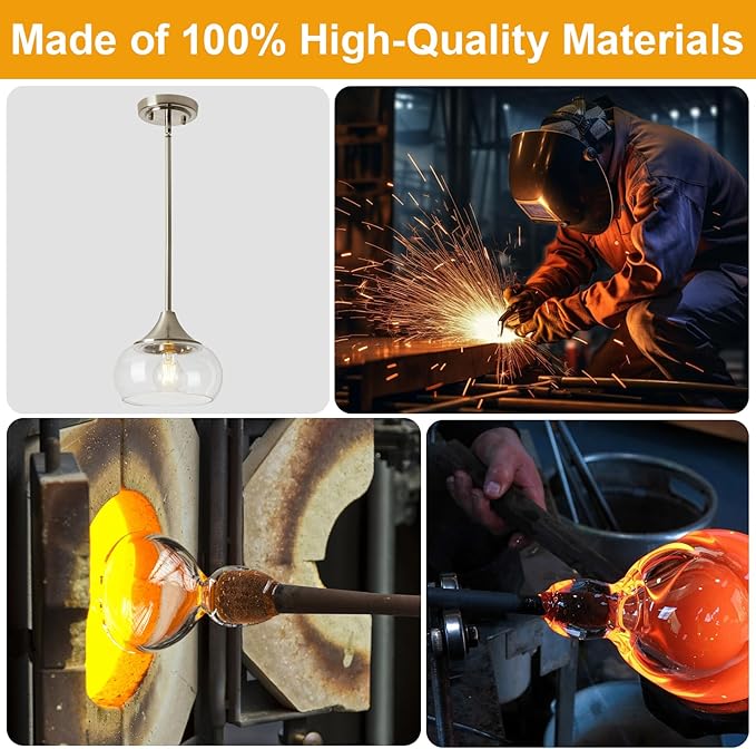 2 Pack Modern Pendant Lights Kitchen Island, Brushed Nickel Pendant Light Fixtures with 8.5" Clear Glass Shade, Industrial Hanging Pendant Lights Fixture for Kitchen Island Dining Room Entryway