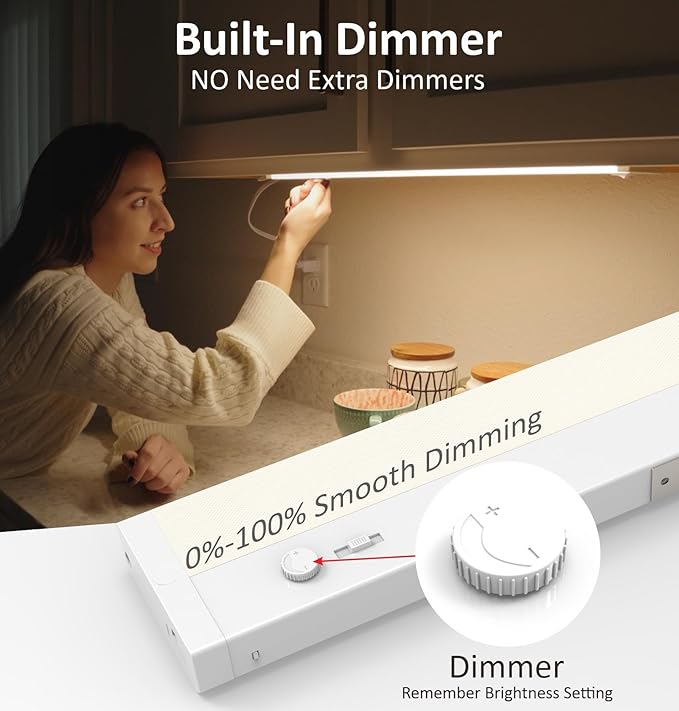 Leetdud Under Cabinet Lighting Plug in or Hardwired Built-in Dimmer, 24 Inch 12W, 5CCT 2700/3000/3500/4000/5000K, Linkable Counter Lights for Kitchen, ETL Dimmable LED Light Fixture, White