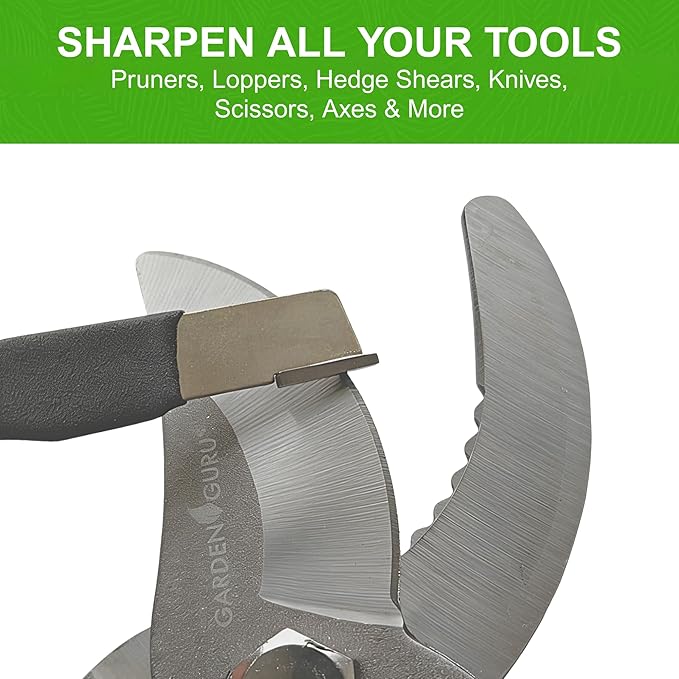 Garden Guru Garden Tool Blade Sharpener - 5" Handheld & Multi-Purpose Solid Carbide Sharpener w Protective Cover, Ergonomic Non-Slip Handle for Pruners Loppers Shears Knives Scissors Axe - 2 Pack