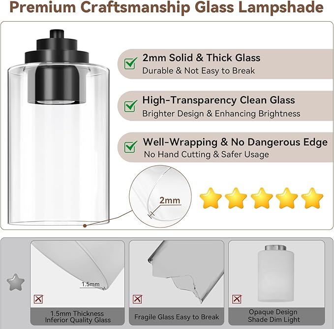 VerRon 4 Lights Bathroom Light Fixtures, Matte Black Modern Vanity Lights Over Mirror with Clear Glass Shades, Bathroom Wall Sconce for Mirror Living Room Cabinet Bedroom Porch