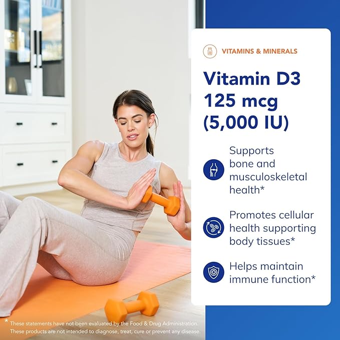 Pure Encapsulations Vitamine D3 125 mcg (5 000 UI) - Complément pour le soutien de la santé des os, des articulations, des seins, du cœur, du côlon et du système immunitaire* - avec vitamine D - 120 gélules