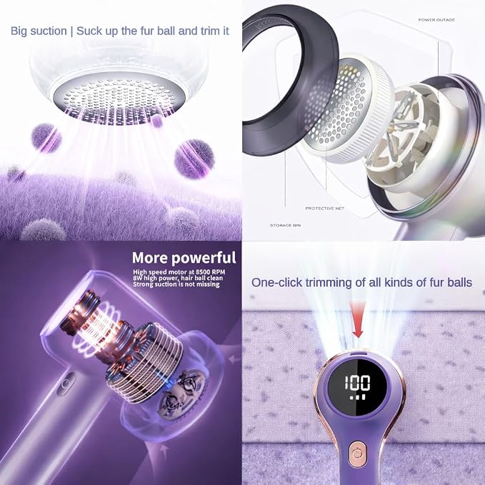 Fabric Shaver Lint Remover for Clothes Led Display 3 Speed Rechargeable Portable Type C 2000mah Battery Fabric Ball Shaver Electric Lint Remover for Clothes Furniture Extra Blade (Multicolor)