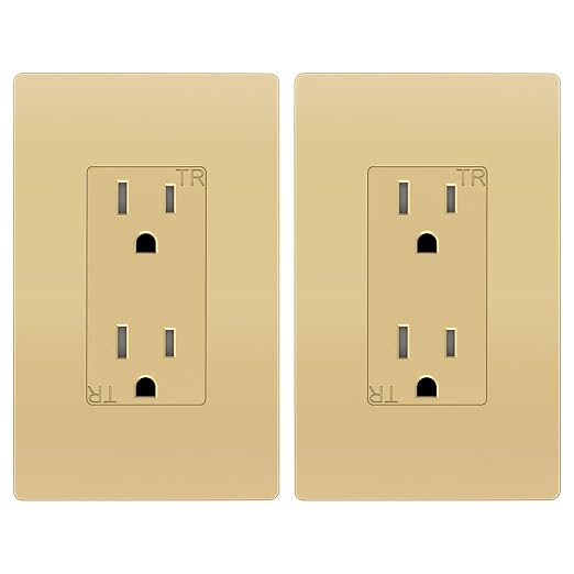 ENERLITES Elite Series Decorator Receptacle Outlet Child Safe Tamper-Resistant, Self-Grounding, Residential Grade, 15A 125V, UL Listed, Wall Plate Included, 61501-TR-GDWP2P, Gold (2 Pack)