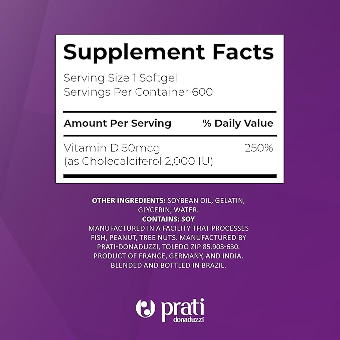 Vitamine D3 2 000 UI – 600 gélules molles – Soutient le système de défense, la santé des os et des muscles – Format familial