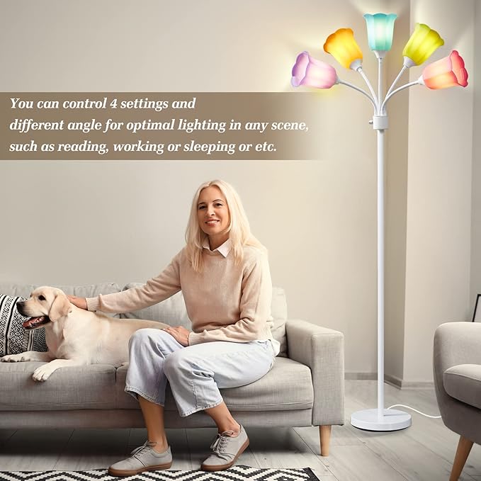 GyroVu Medusa LED Floor Lamp, Multi Head Modern Tall Lamp with Adjustable Gooseneck Standing Lamps for Living Room Bedroom Kids Room Office 6 Color Lampshades Bulb Not Included(White)