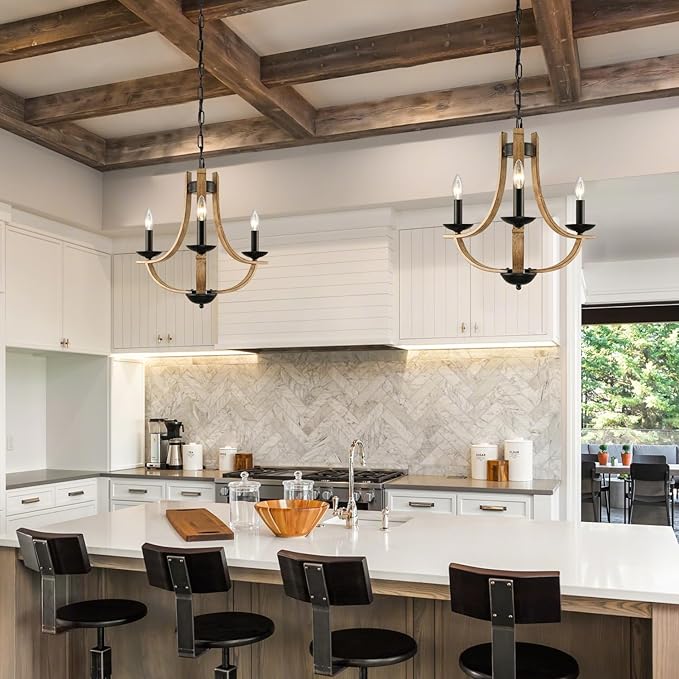 LAMPKEDUO Farmhouse Chandelier for Dining Room 3-Light 19" Wide Adjustable Kitchen Island Pendant Lighting, Rustic Hanging Light Fixture for Entryway Foyer Bedroom Living Room,