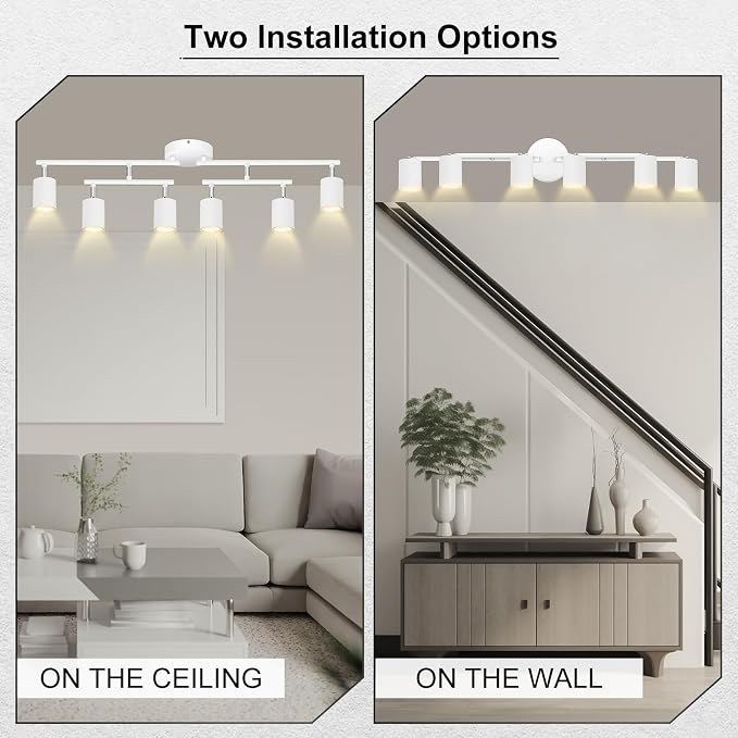 AUQUEE 6 Light Track Lighting Fixtures Ceiling, Matte White Kichen Track Lighting Fixtures with Rotatable Light Heads, Upgrade Light Poles, Modern LED Spot Lights for Kitchen/Hallway, No GU10 Bulb