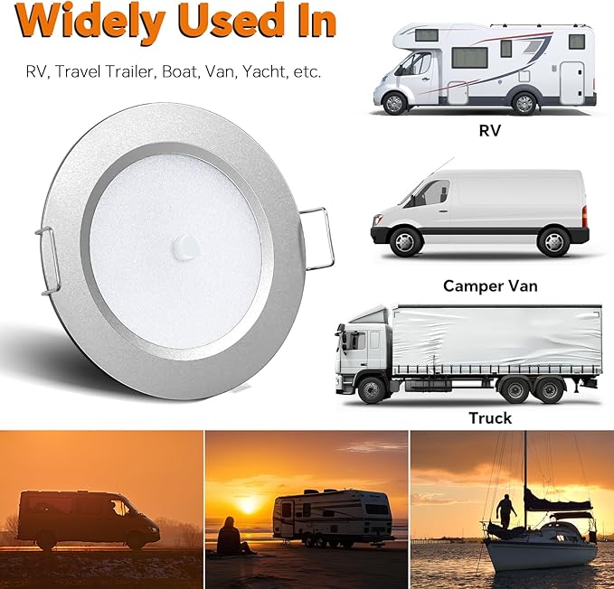 3" LED 12V Push Lights Built-in Switch Interior Bi-Color 12 Volt Red LED Puck Light Full Aluminum RV Dimmable Flush Mount Light for Camper, Boat, Trailer 4Pcs (Silver, Warm White)
