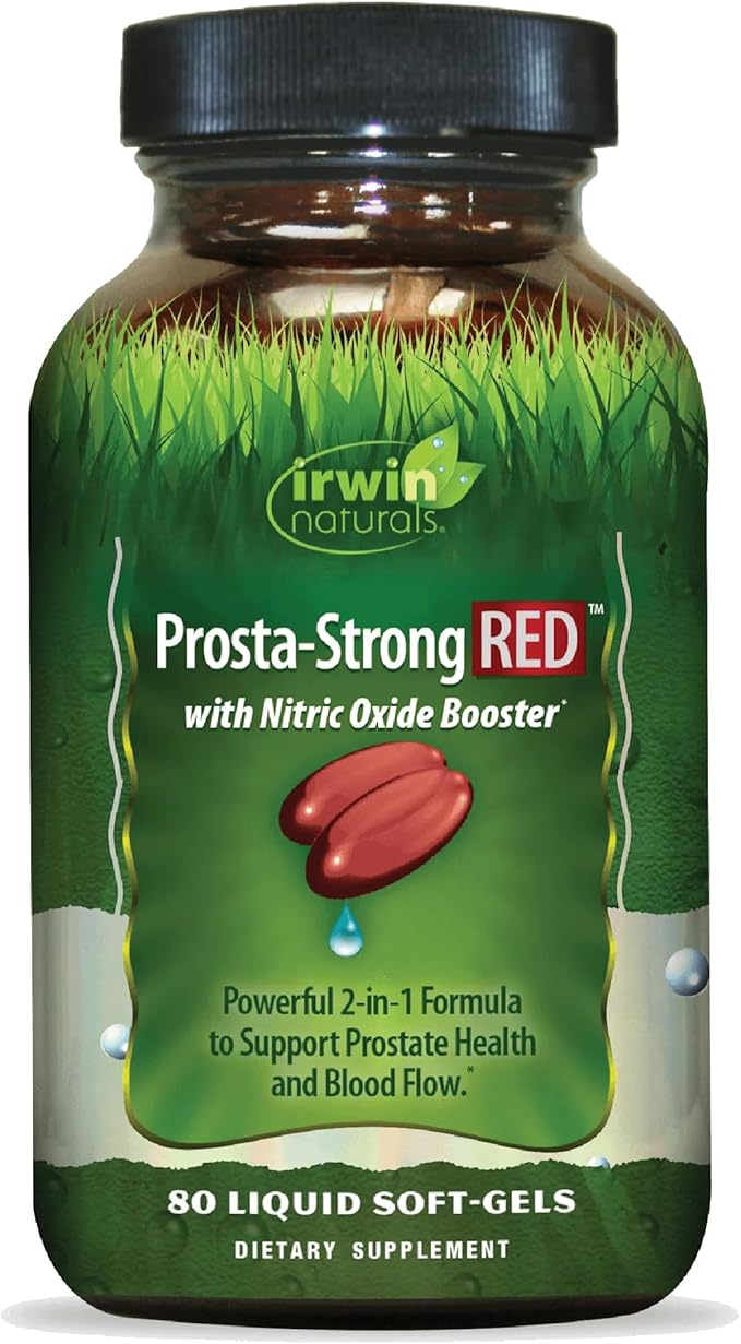 Irwin Naturals Prosta-Strong RED with Nitric Oxide Boosters, Saw Palmetto, Lycopene, Pumpkin Seed & More - Prostate Health Supplements for Men - 80 Liquid Soft-Gels