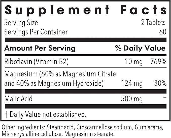 Allergy Research Group Magnesium Malate Forte – Complément Alimentaire, Magnésium et Acide Malique, Soutien Énergétique, Vitamine B2, Comprimés Végétariens – 120 Comprimés