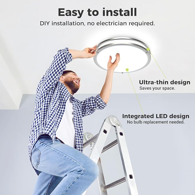 hepside 13inch Ceiling Lights, Dimmable Flush Mount LED Ceiling Light Fixture, 3000K 3500K 4000K 5000K 6500K 24W Adjustable Ceiling Lamps for Bathroom Bedroom Hallway