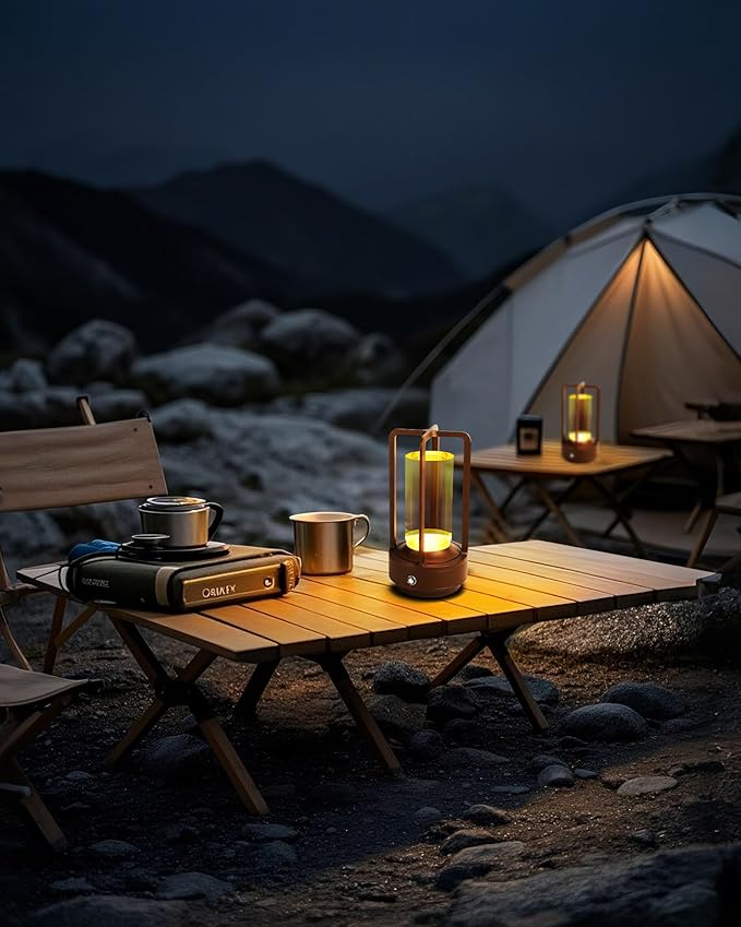 Set of 2 Cordless Table Lamps, LED Rechargeable Battery Operated Desk Lamps with 3 Color Stepless Dimmable, Small Light Portable for Outdoor Patio Bar Restaurants Bedroom Bedside (Brown)