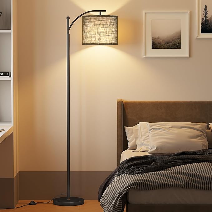 SUNMORY Arc Floor Lamp, Modern Floor Lamp with 9W 3 Color Temperatures Bulb, Metal Standing Lamps with Adjustable Hanging Lampshade, Tall Floor Lamps for Living Room, Bedroom, Office