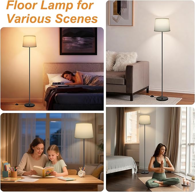 Ascher Modern Floor Lamp, 63" Standing Lamp with Foot Switch, Cream Lampshade, Cozy Decor Floor Lamps for Living Room, Bedroom, Home Office, E26 Base (Bulb Not Included)