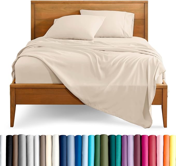 Bare Home Full XL Sheet Set - 1800 Ultra-Soft Microfiber Full Extra Long Bed Sheets - Double Brushed - Deep Pockets - Easy Fit - 4 Piece Set - Bedding Sheets & Pillowcases (Full XL, Sand)