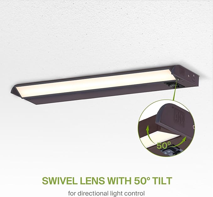 ASD Swivel LED Under Cabinet Lighting Plug in or Hardwired 24 Inch, Dimmable Under Cabinet Lights with High/Low/Off Switch, 3CCT 2700K-4000K, Linkable Under Counter Lights for Kitchen, Bronze, ETL