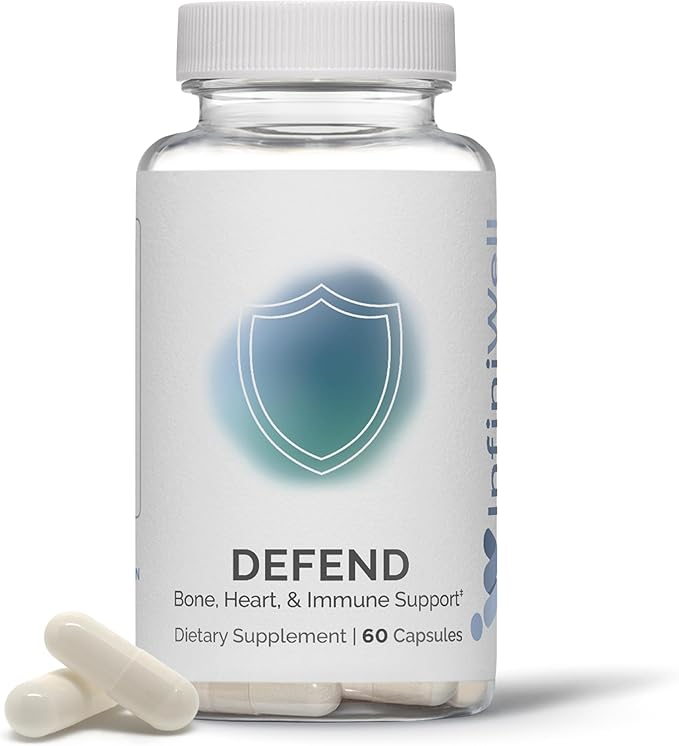 InfiniWell Defend 骨&免疫サポートサプリメント - ビタミンA、D3、K2配合 - 生体利用効率の高い活性栄養素 - 骨密度、心臓の健康などをサポート（60カプセル）