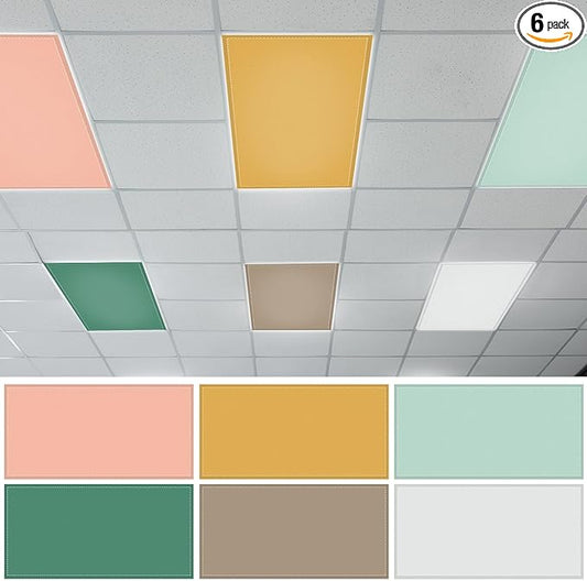 QOUBAI 6PCS Fluorescent Light Covers, 4x2 Feet Magnetic Light Cover Fluorescent Lights Shade Panel Positive Inspirational Ceiling Lights Filters for Office Classroom Home Drop Ceiling Yellow and Green